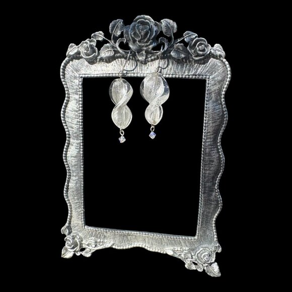 Vintage Murano Crystal Twisted Drop Earrings With Silver Accents & Crystal Bead - Picture 6 of 6